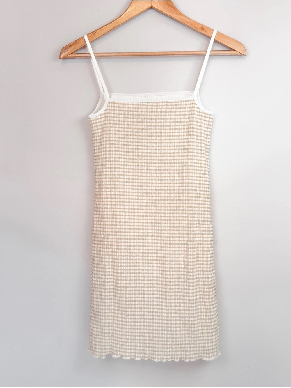 Wilfred Beige & White Gingham Slip Dress